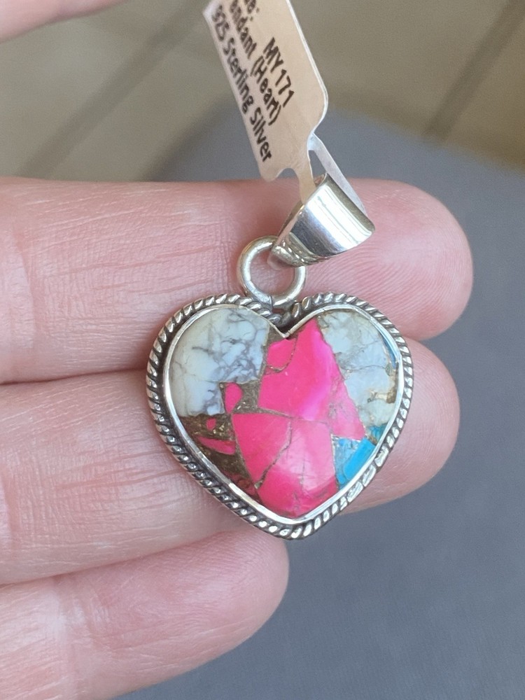 Southwest Heart Pendant Sterling Silver 925 Cotton Candy Copper Turquoise