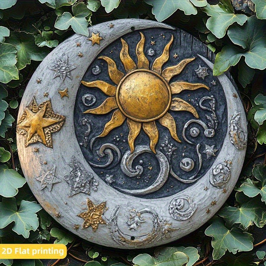 Sun And Moon Aluminum Wall Art Rustic Metal Texture Starry Sky