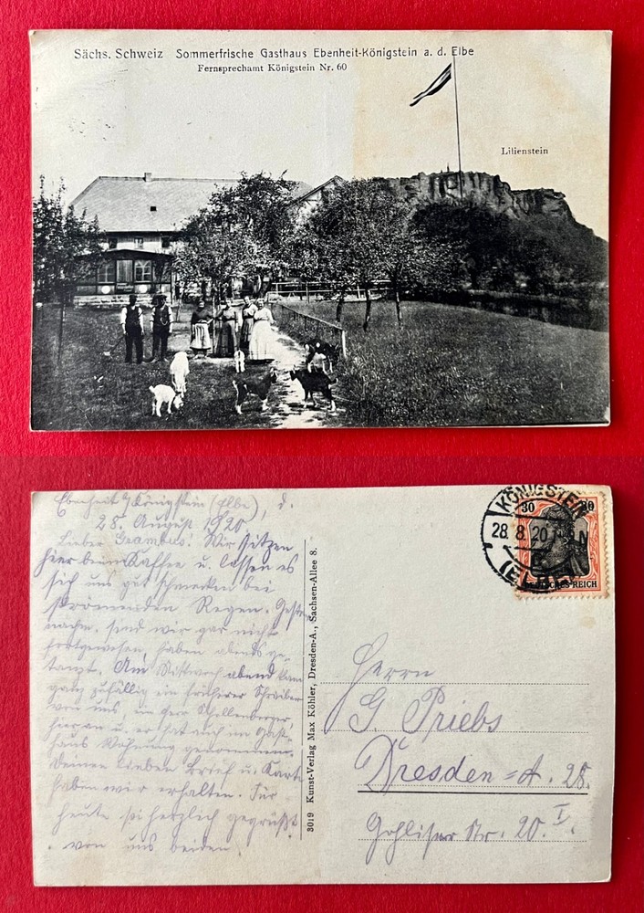 Postcard Saxon Switzerland 1920 Guest House Ebenheit-Königstein with Types (160251