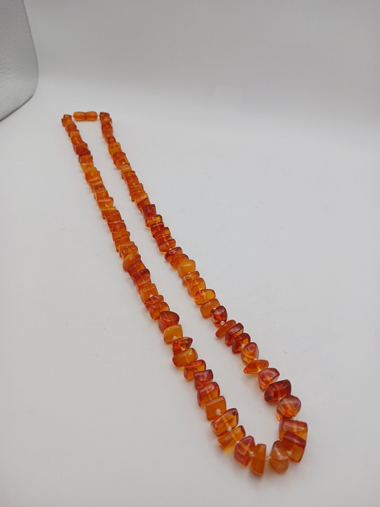 Vintage Genuine Baltic Amber Necklace 28” 38g Honey Cognac Nugget Beads Estate