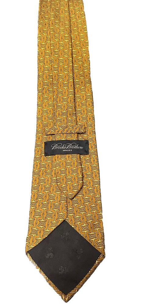 Brooks Brothers Makers Silk Tie Gold Yellow  Harness Horse Bit Print Necktie USA