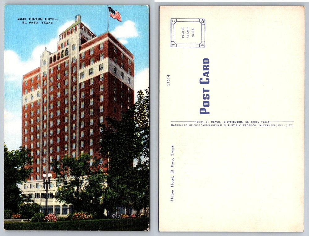 Vintage Hilton Hotel El Paso Texas Postcard E. C. Kropp Natural Color