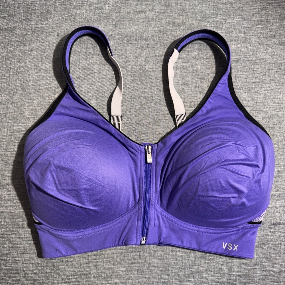 Victoria's Secret VSX Sport Bra Womens 32DD Purple Front Zip High Impact Support