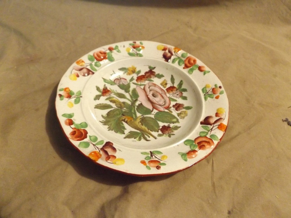 Antique Early 19th C Softpaste Porcelain Hand Painted Rose Dish Polychrome Style