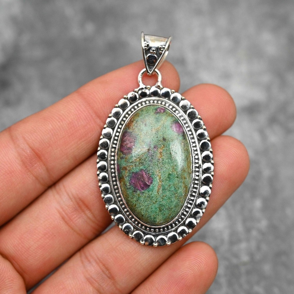 Natural Ruby In Fuchsite Gemstone Pendant Handmade Jewelry 925 Sterling Silver