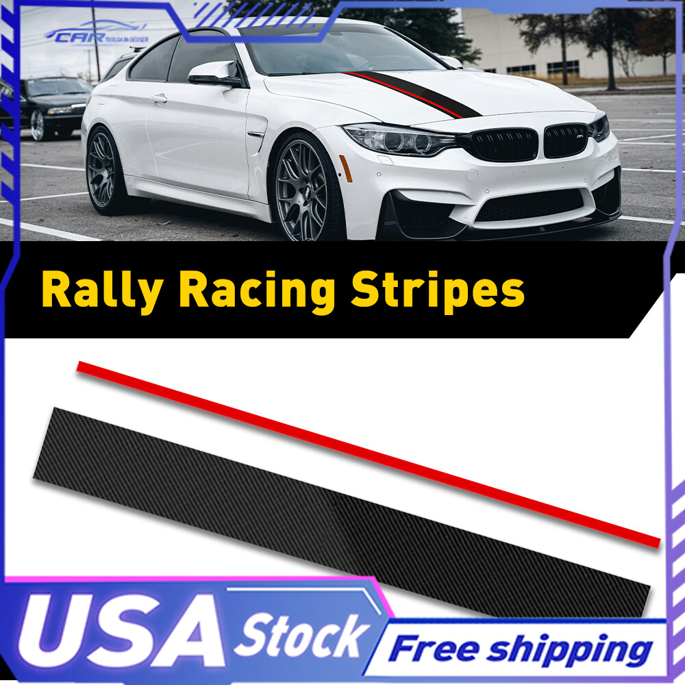 2pcs 5D Carbon Fiber Rally Racing Stripes Hood Decal Sticker Wrap