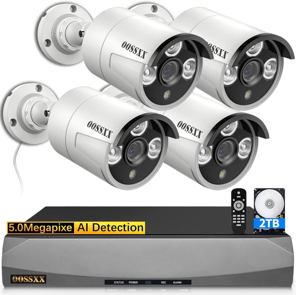 (HD 2.7K 5.0MP with Audio) 60 Days Storage Outdoor Wired Security Camera Systems