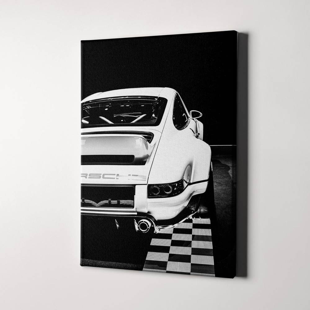 Porsche 911 Vintage Black & White Sports Cars Canvas Wall Art Print