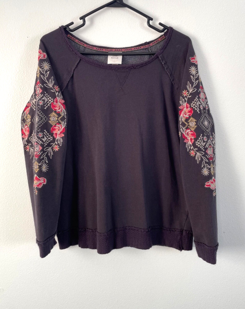 Knox Rose Embroidered Sweatshirt Cotton Blend Women’s Large