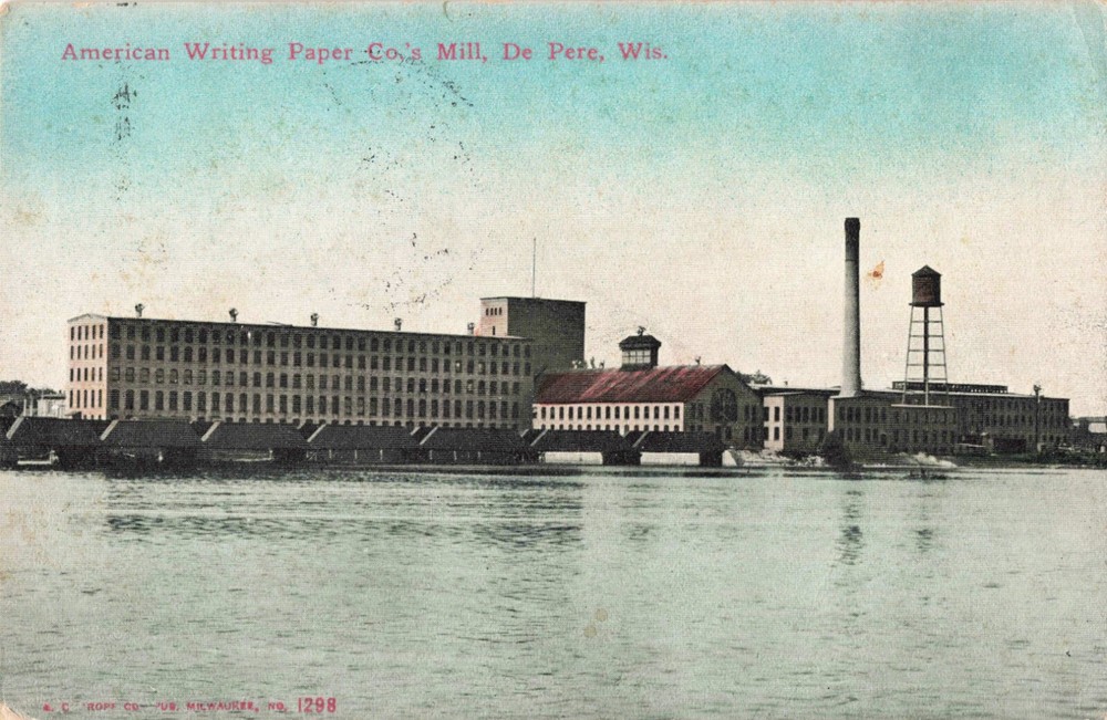American Writing Paper Co. Mill De Pere Wisconsin WI 1910 Postcard