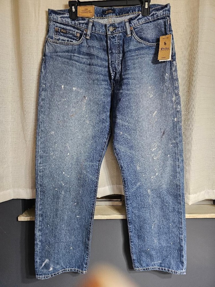 Polo Ralph Lauren Jeans 34 x 32 Vintage Classic Fit Distressed Splatter NWT $188