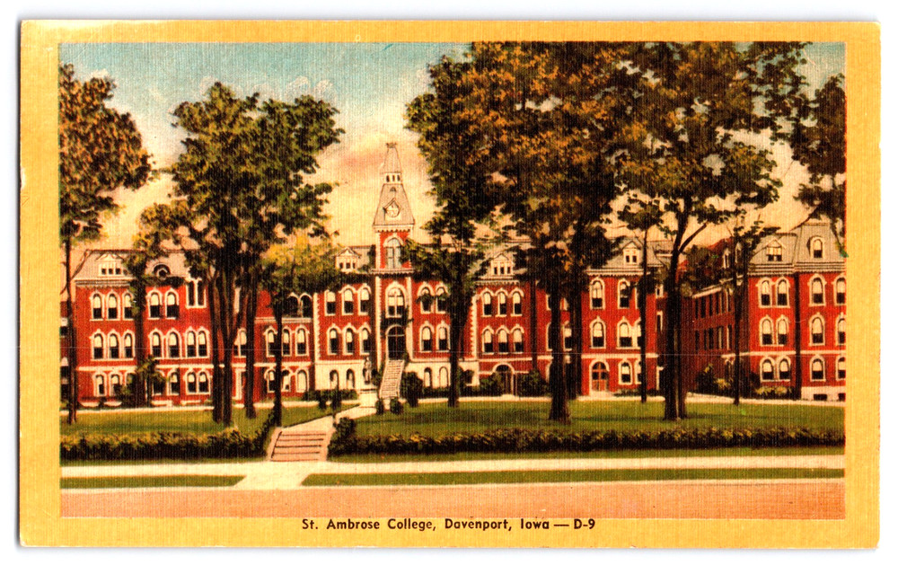 Davenport Iowa IA St. Ambrose College Campus Building Vintage Linen Postcard