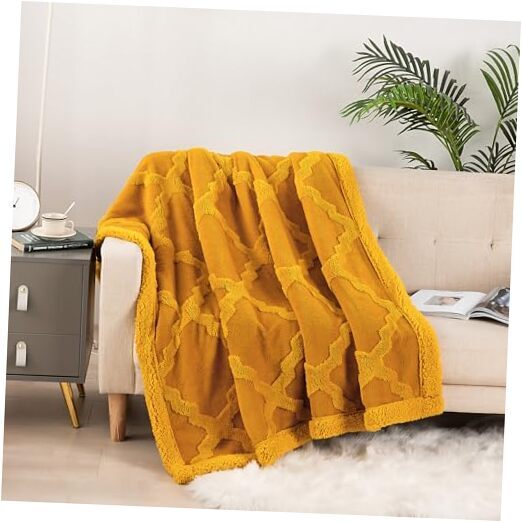 Sherpa Throw Blanket 50 × 60 inches, Classical 50x60 inch B-gold Diamond