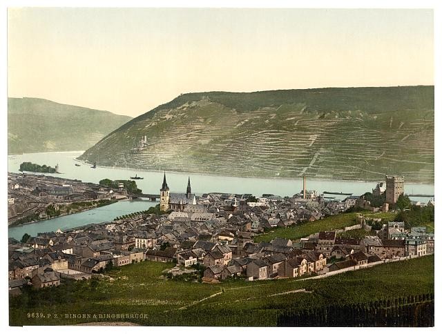 Photo:Bingen Rhine Germany 1890s Town Bridge Cathedral River View