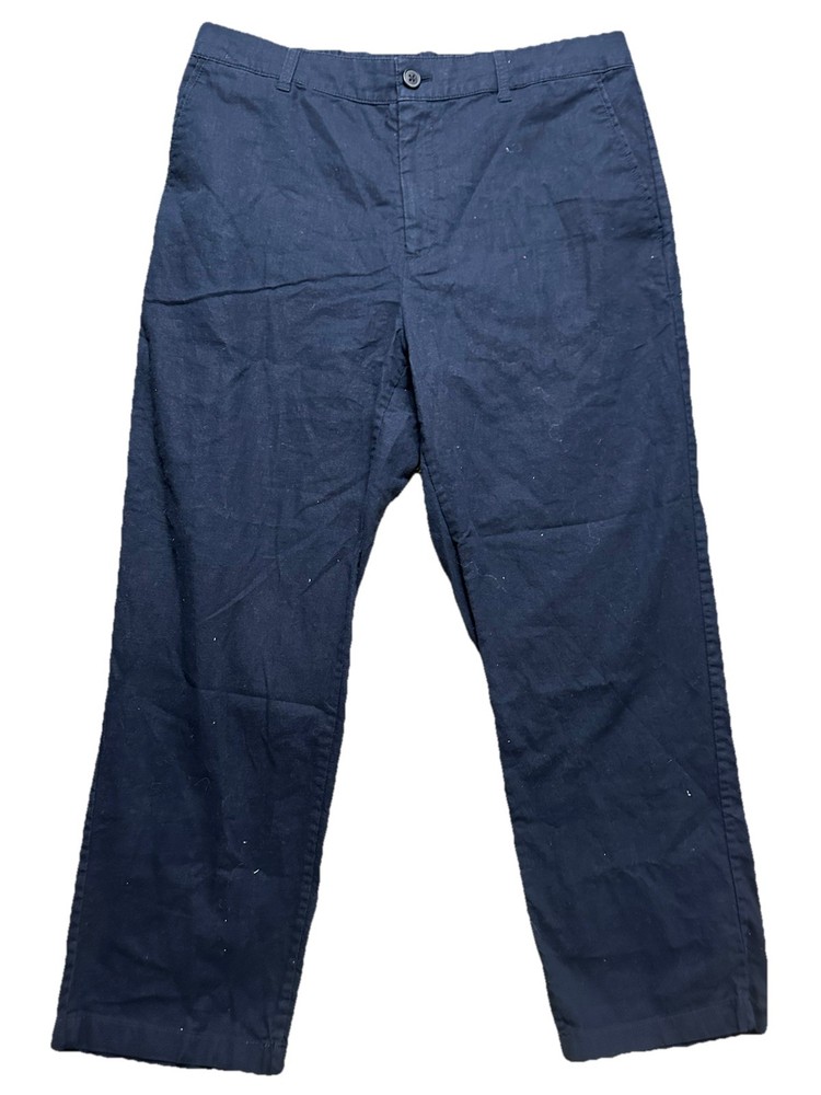 UNIQLO  Cotton Linen Blend Relaxed Fit Pants NAVY BLUE Casual LARGE