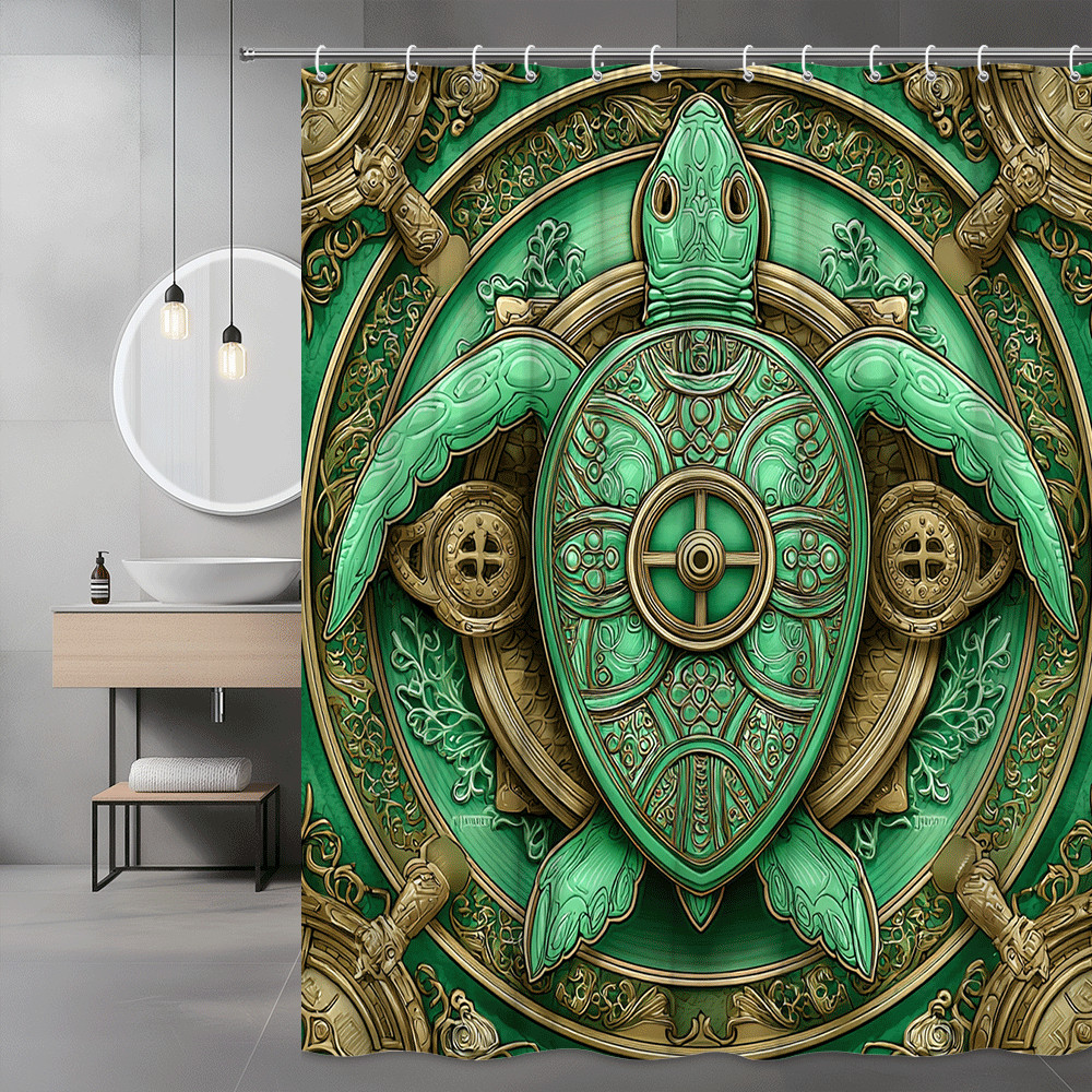 Green Sea Turtle Graphic Shower Curtain, Nautical Ocean Print