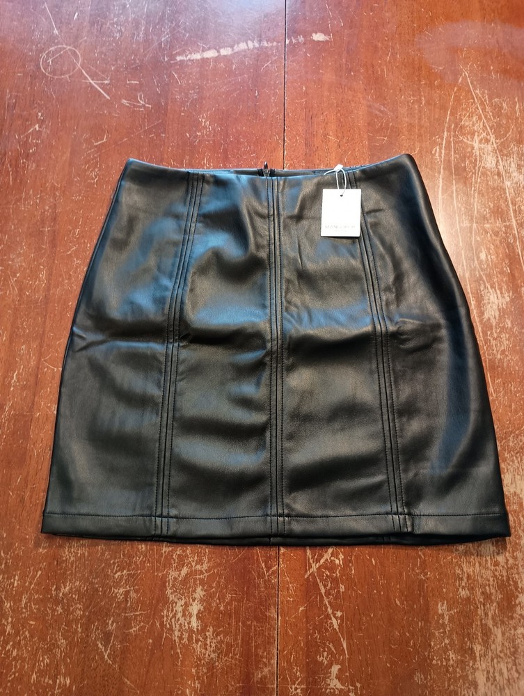 MANGOPOP Women's Black High Waist Faux Leather Party Mini Skirt Size Small