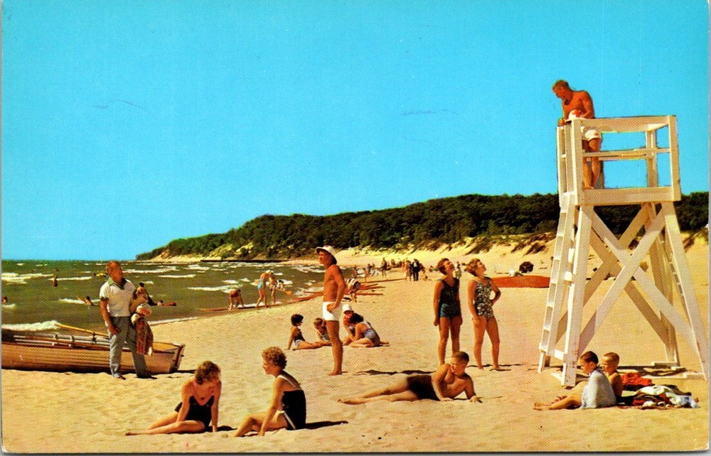 Sandy Beach at Muskegon State Park on Lake Michigan Vintage Postcard