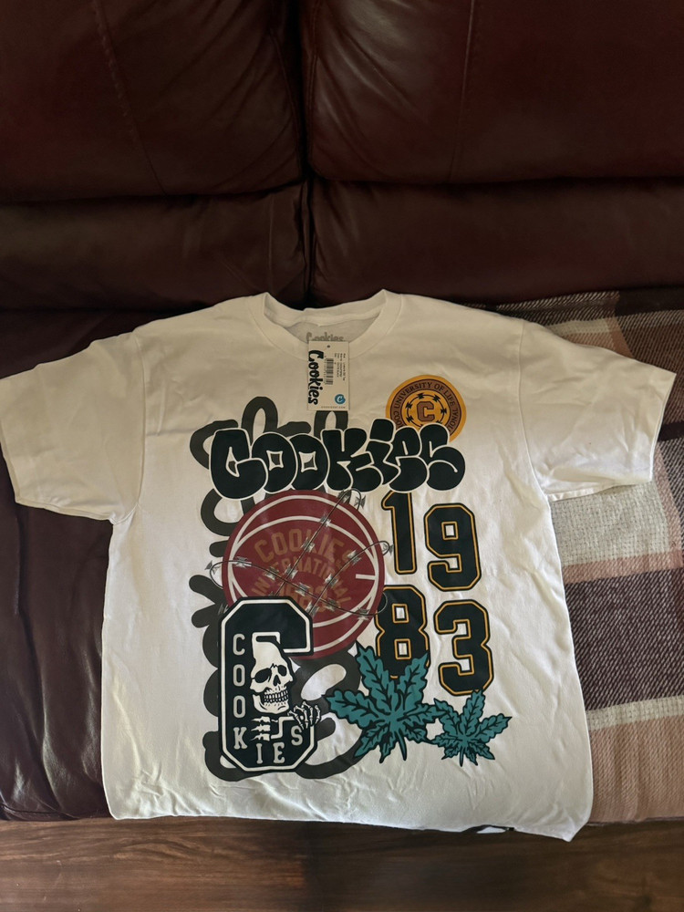 Cookies Men’s White Graphic Logo Print Crew Neck Short Sleeve T-Shirt Size M