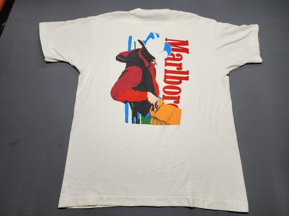 Vtg Marlboro Cowboy T Shirt Mens L White Short Sleeve Pocket Music Western 90s