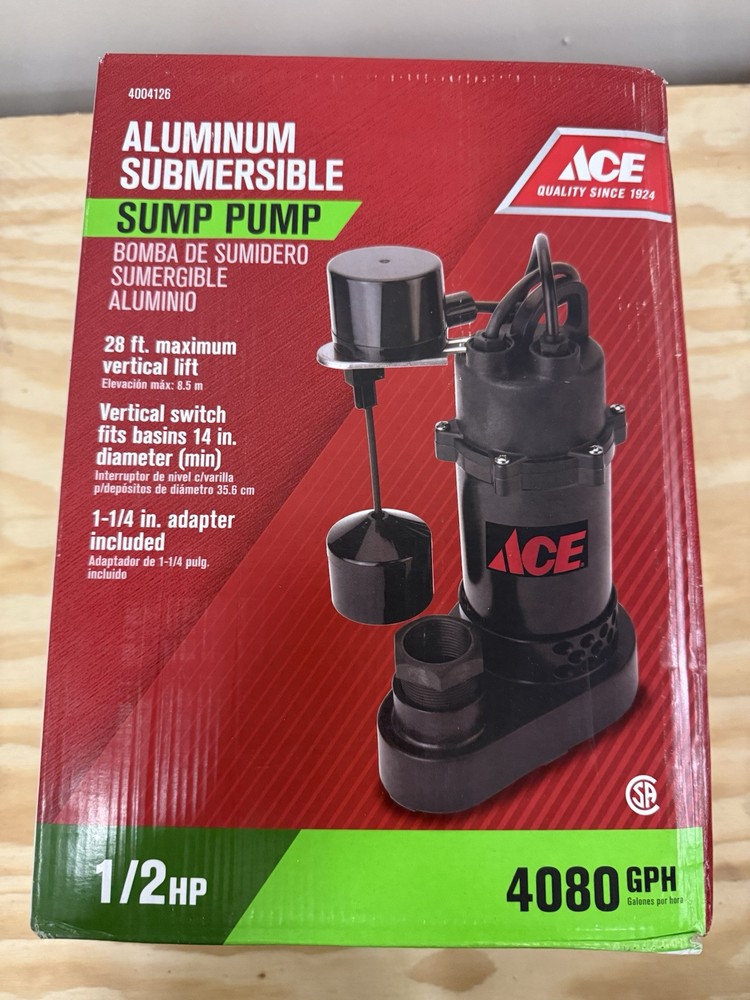 1/2 HP Ace 4080 GPH Aluminum Vertical Float Sump Pump-image