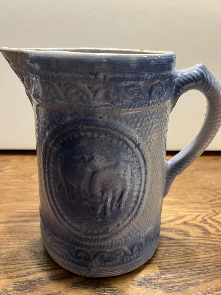 Antique Westerwald Blue and White Stoneware Cow Pitcher