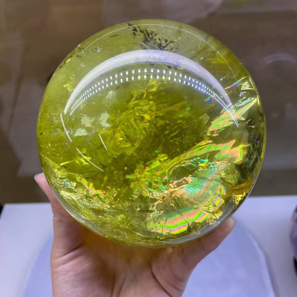 120mm Natural Rainbow Citrine Sphere Quartz Crystal Ball for Reiki Healing and Positive Energy