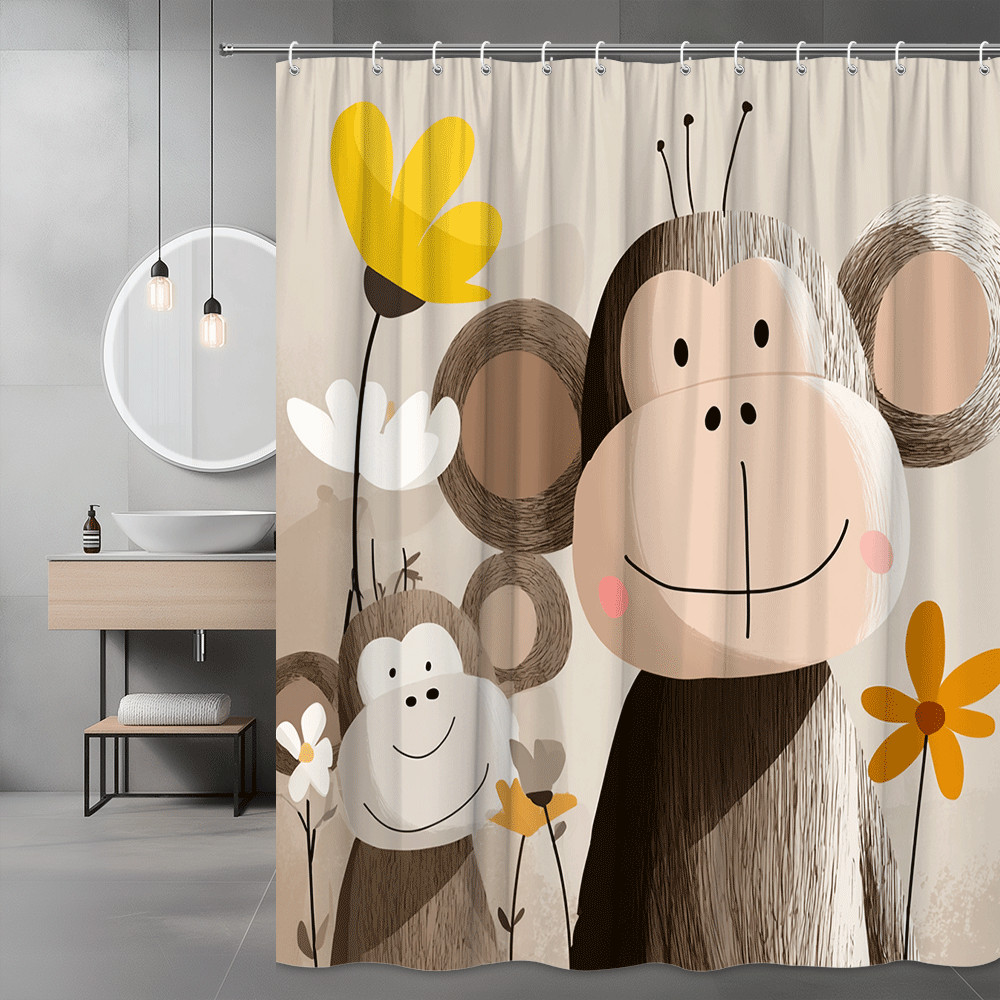 Monkey and Flowers Shower Curtain, Cute Animal Print