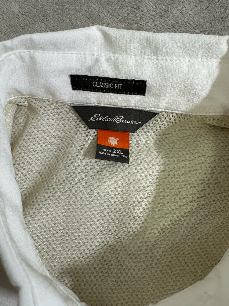 Eddie Bauer Fishing Shirt Men's 2XL White Long Sleeve Vented