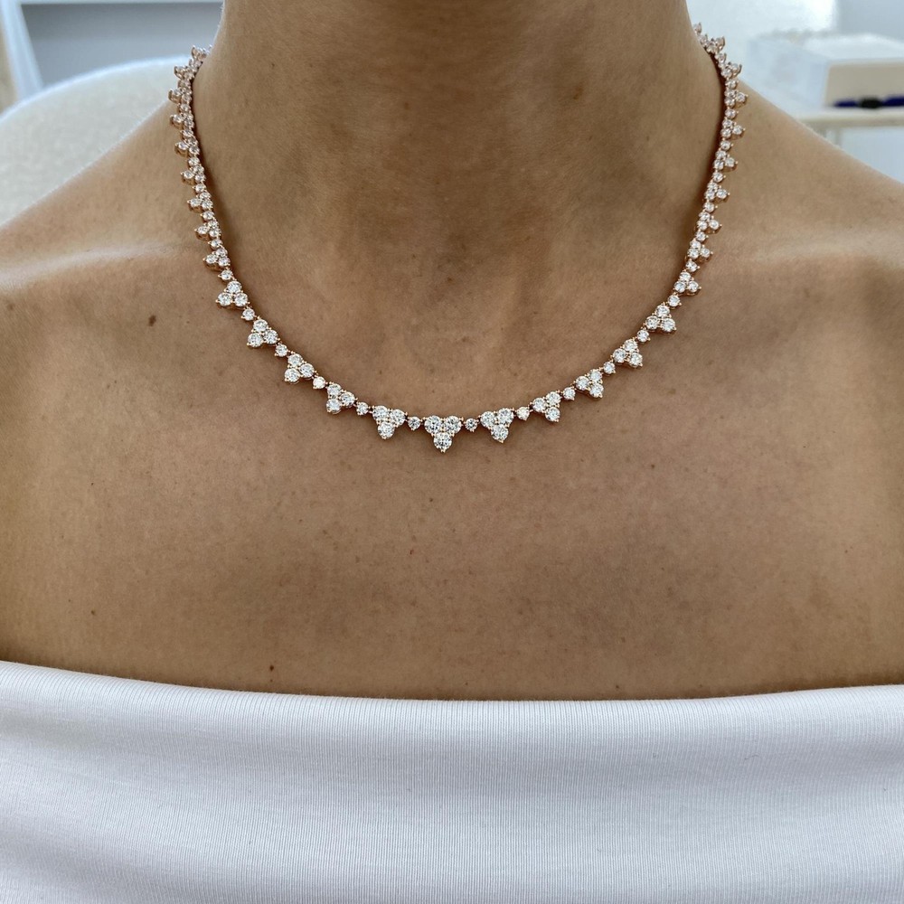 12.35ct Round Lab-Created Diamond Tennis Necklace F/VS 14K Rose Gold
