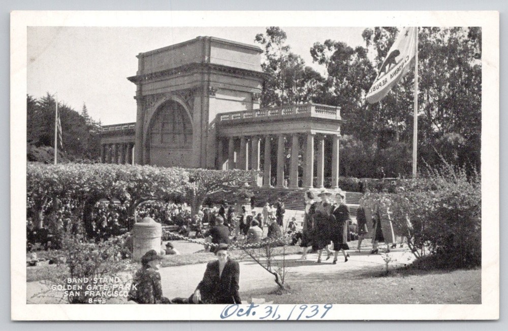 1939 Golden Gate Park Band Stand San Francisco T.C. Darell Postcard
