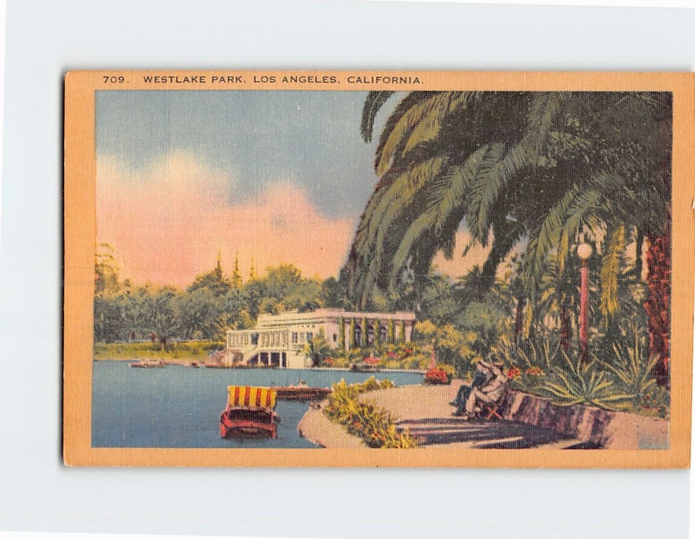 Postcard Westlake Park Los Angeles California USA