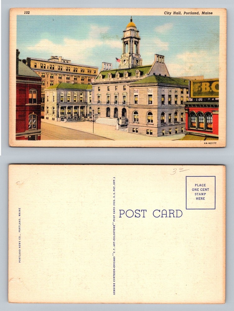Portland, ME-Maine, City Hall Government Building Architecture Vintage Postcard