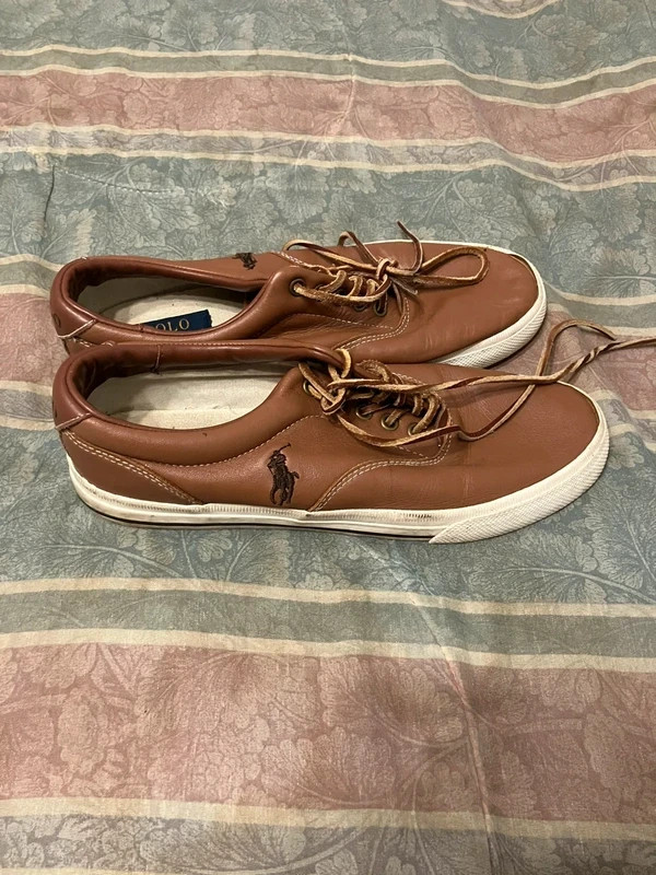 POLO Ralph Lauren Vaughn Sneakers Men's 9 Brown Leather Casual Gold Label