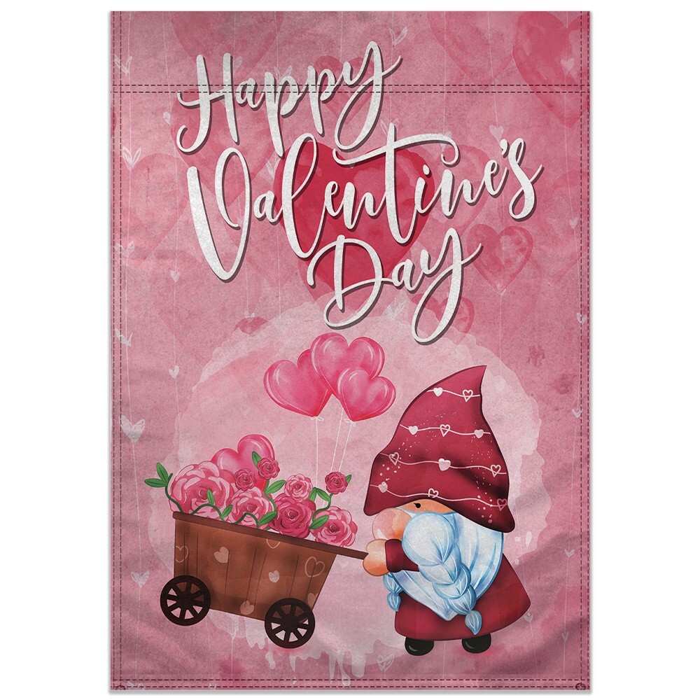 Happy Valentine’s Day Gnome Garden Flag 12x18in Double-Sided Flag Yard Porch