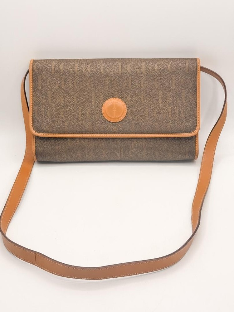Gucci GG vintage leather and canvas crossbody bag