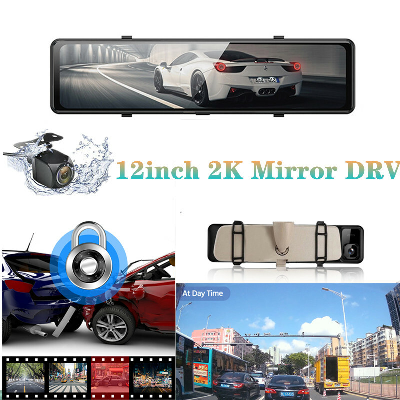 Touch Car DVR 2K Mirror Dash Cam Auto Recorder Dual Lens Waterproof Rear Camera