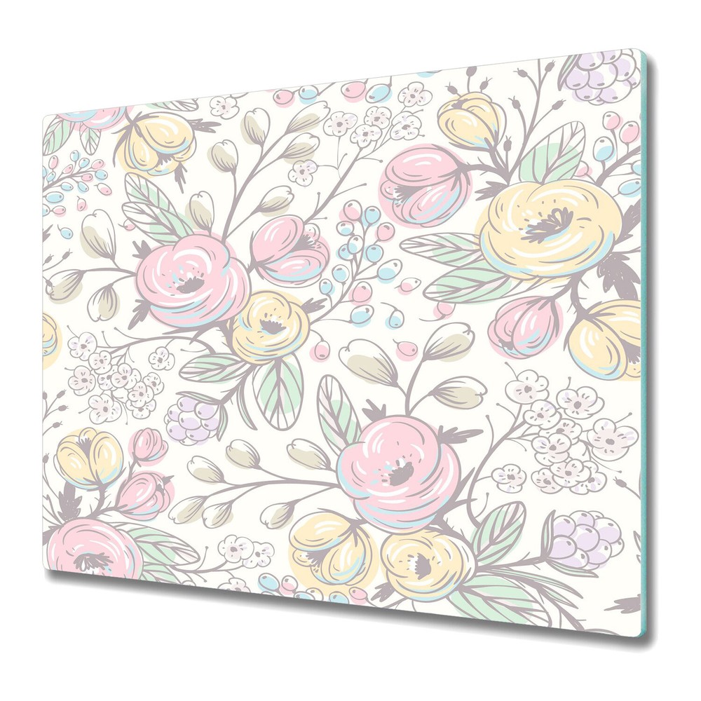 Glass Surface Protector Colourful hand-drawn flowers light pink 60x52
