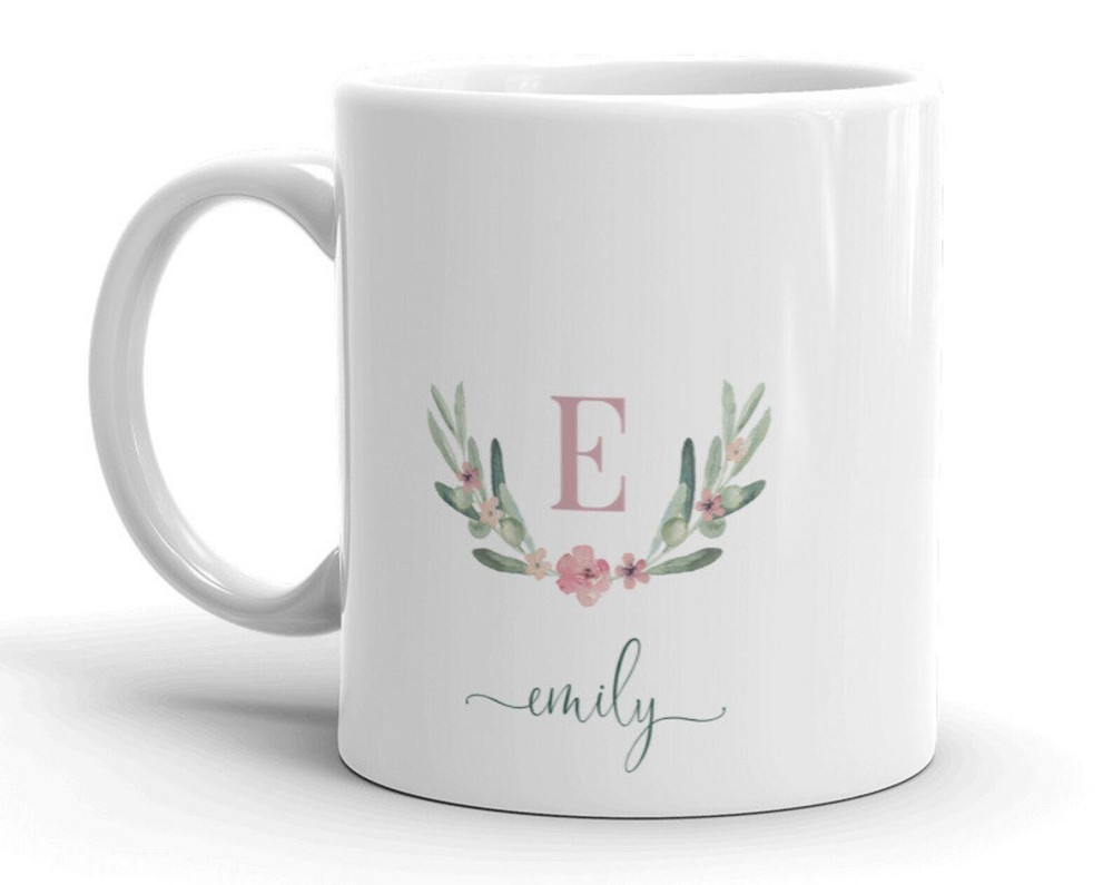 Name & Monogram Personalizable Mug Letter Floral Initial Custom Flowers Alph