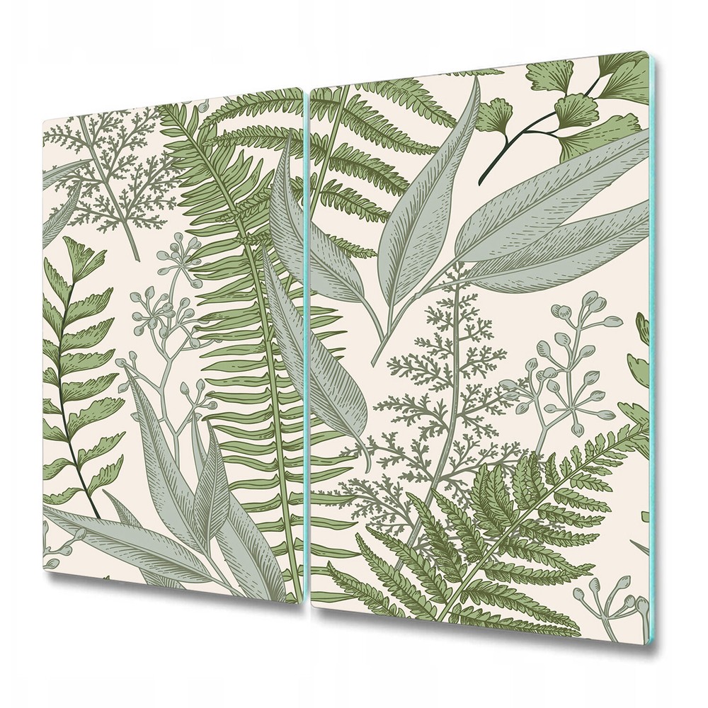 Glass Chopping Cutting Serving Board Ferns composition green and beige 2x30x52