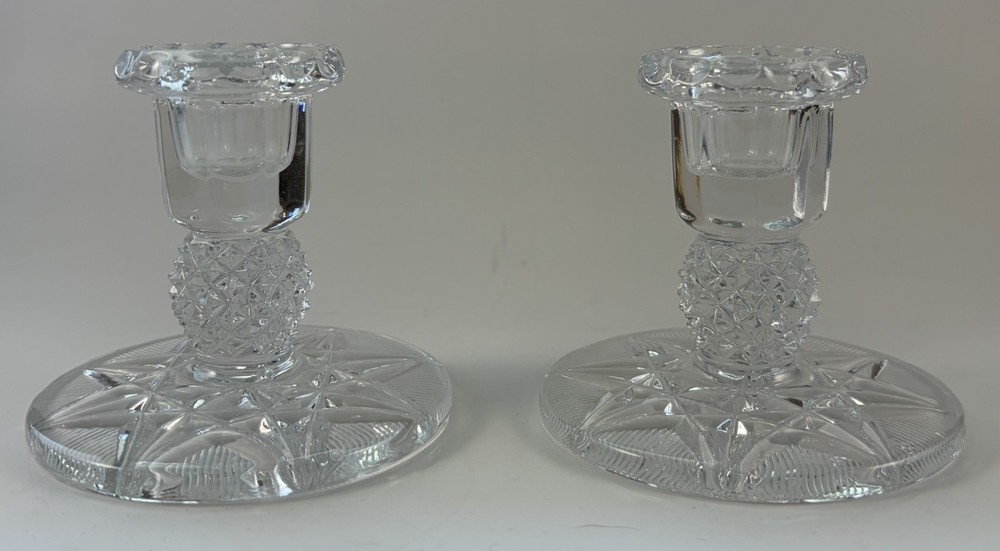 Set Of 2 Vintage Lead Cut Crystal Candle Stick Holders