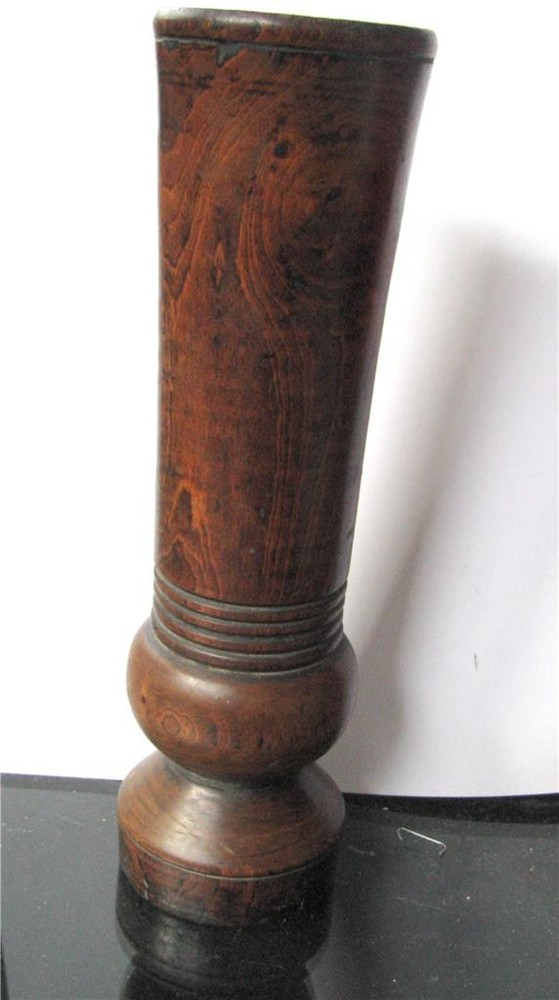 Antique Turned Wood Treen Vase Hatpin Brush Holder 8