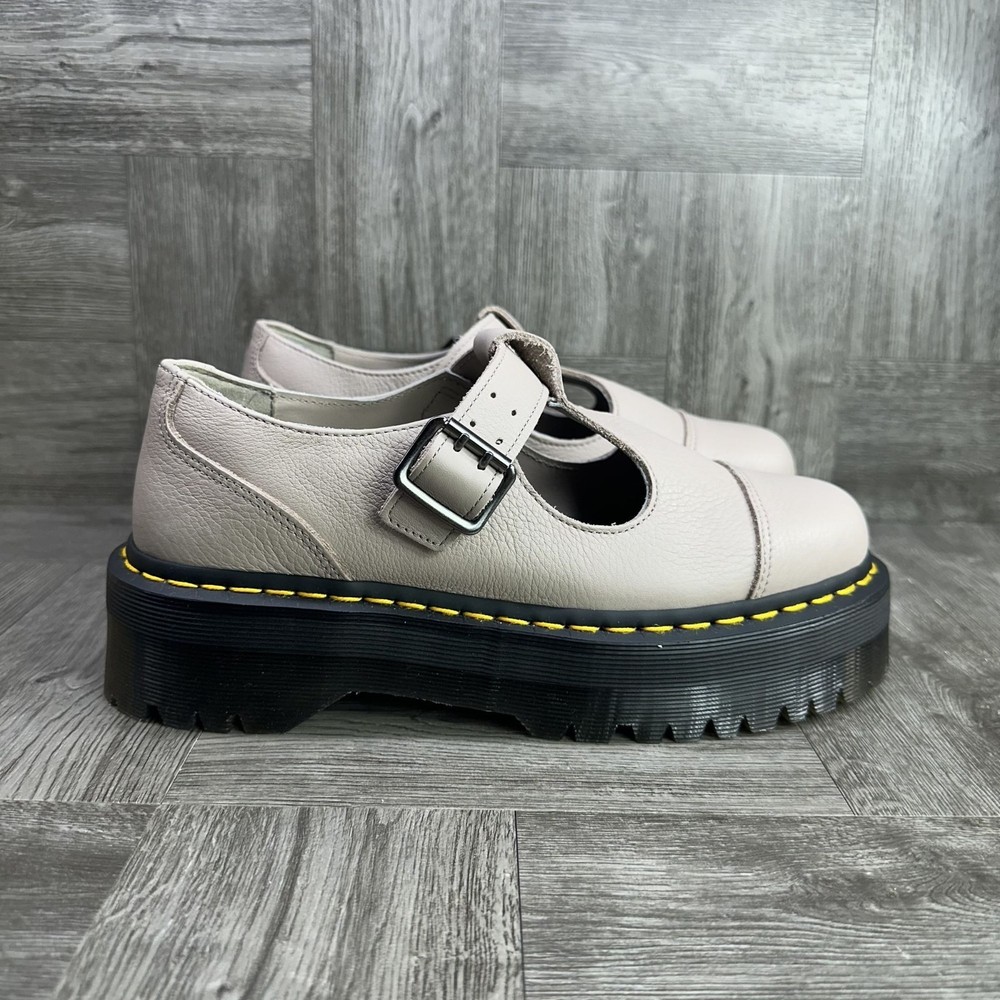Dr. Martens Bethan Mary Jane Women 11 Parchment Beige Platform Pebbled NEW
