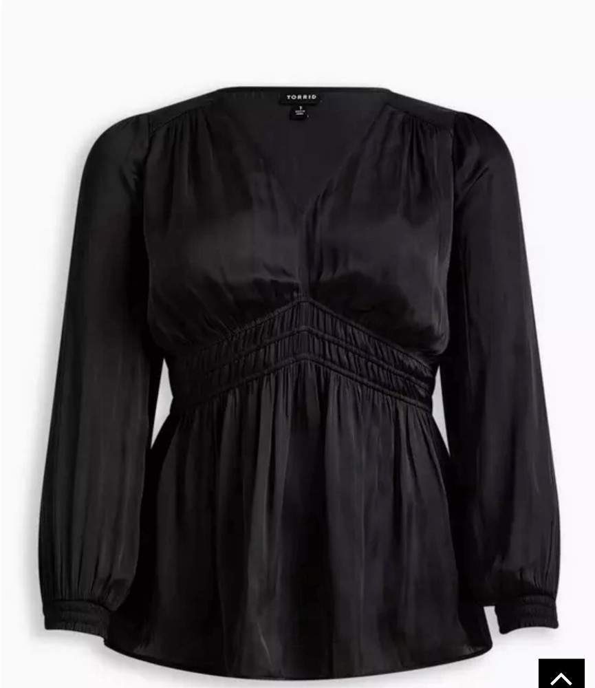 Torrid Peplum Satin Smocked Waist Top Black Plus Size 3 3X 22 24 #D54054