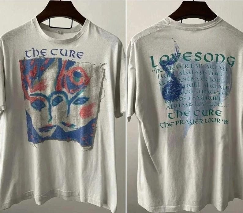 The Cure Lovesong Prayer Tour 89 Vintage Double Sided Band White T-Shirt
