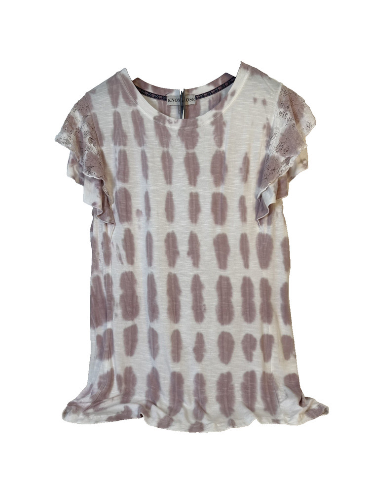 Knox Rose Pink Lace Tie Dye Flutter Sleeve Knit Top Shirt Boho Women's Size L