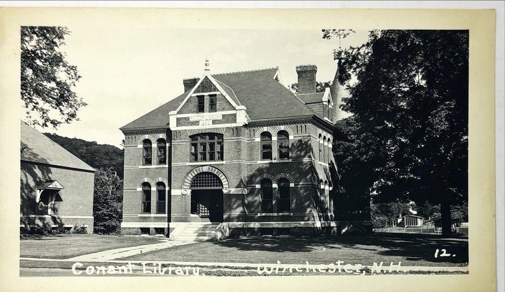 RPPC Winchester NH New Hampshire Conant Library Real Photo Vintage Postcard