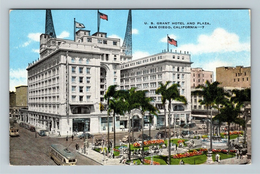 San Diego CA-California US Grant Hotel & Plaza Vintage Souvenir Postcard