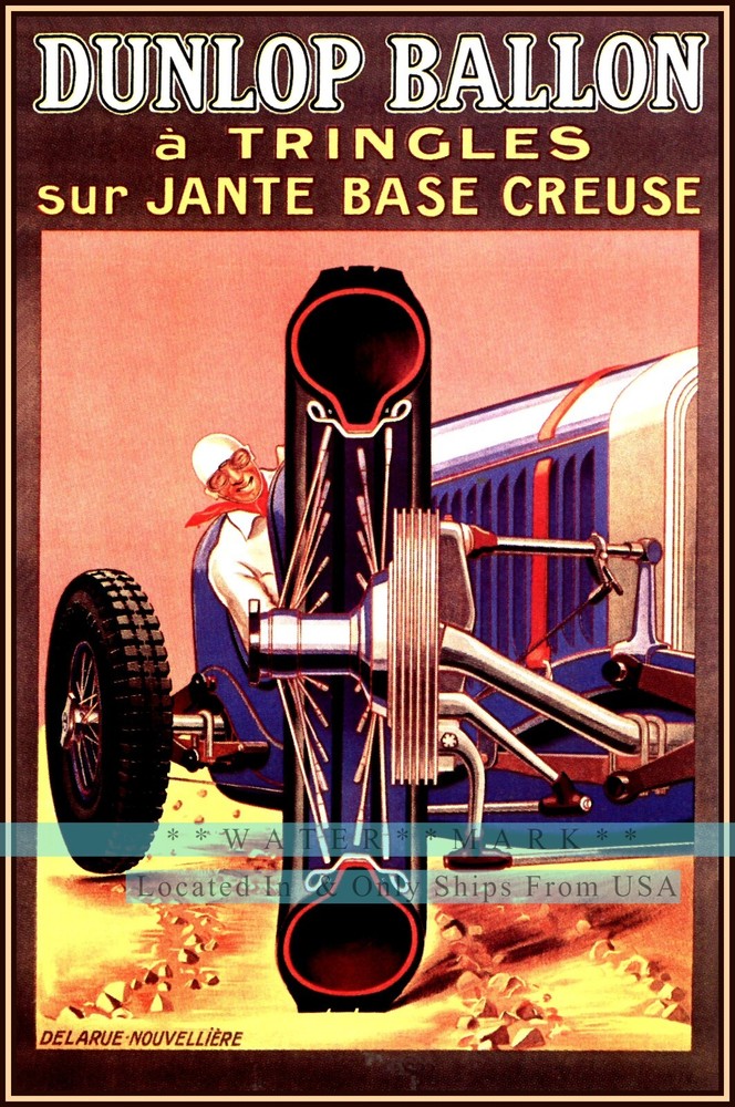 Dunlop Ballon Tires 1922 French Advert Vintage Poster Print Retro Style Wall Art