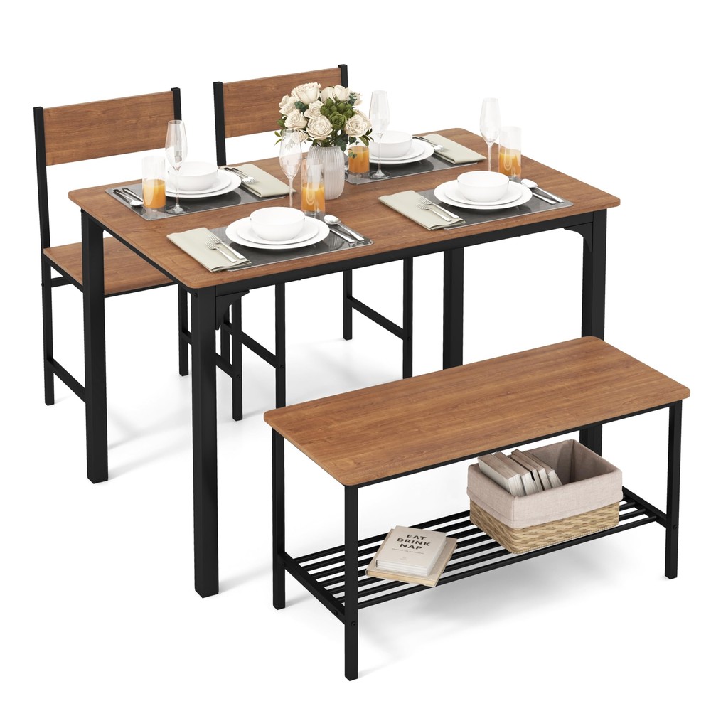 Dining Table Set for 4, Kitchen Table and 2 Chairs for 4 with Bench, 4 Piece ...